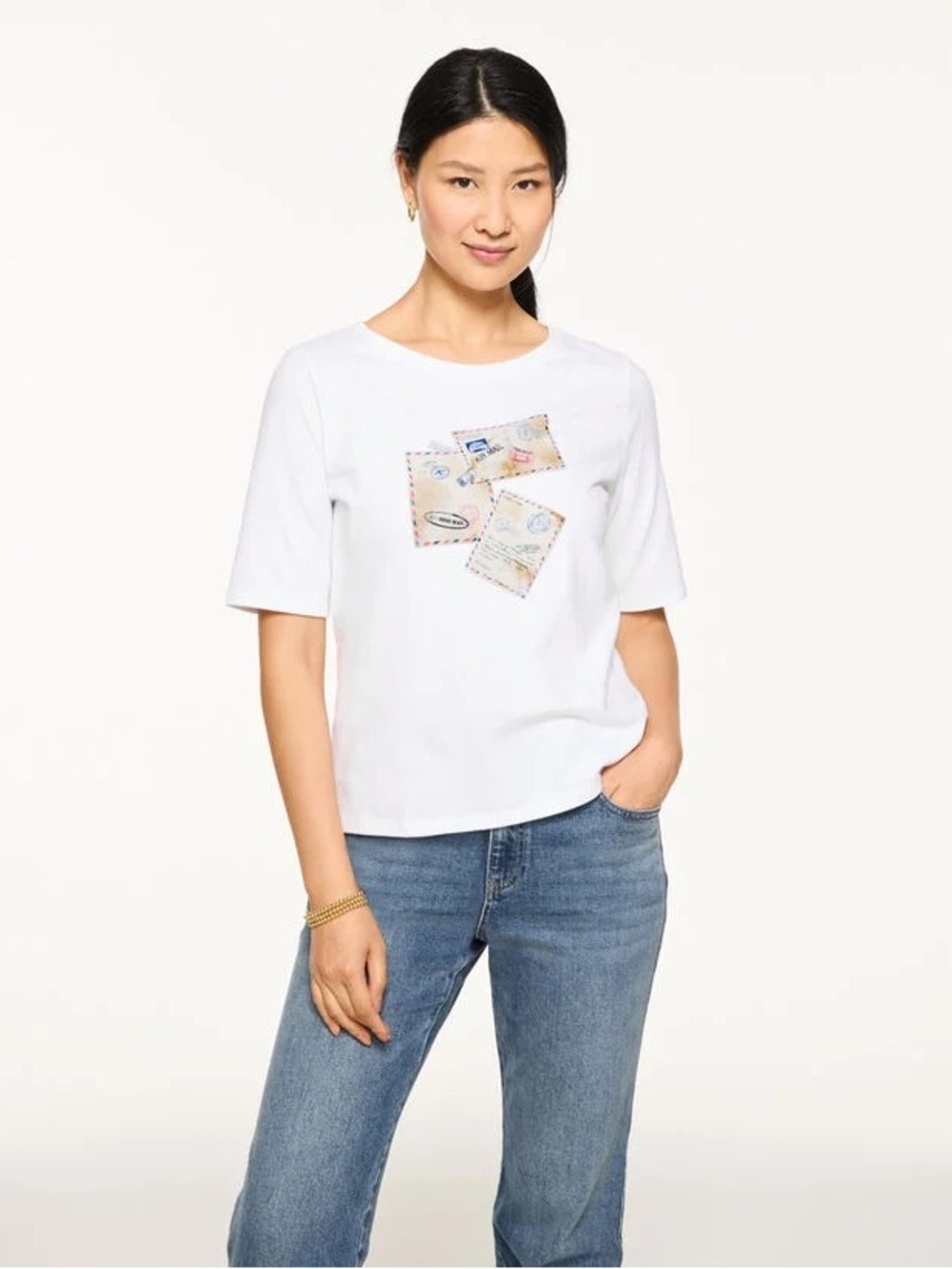 Talbots Postcard Elbow Sleeve Tee